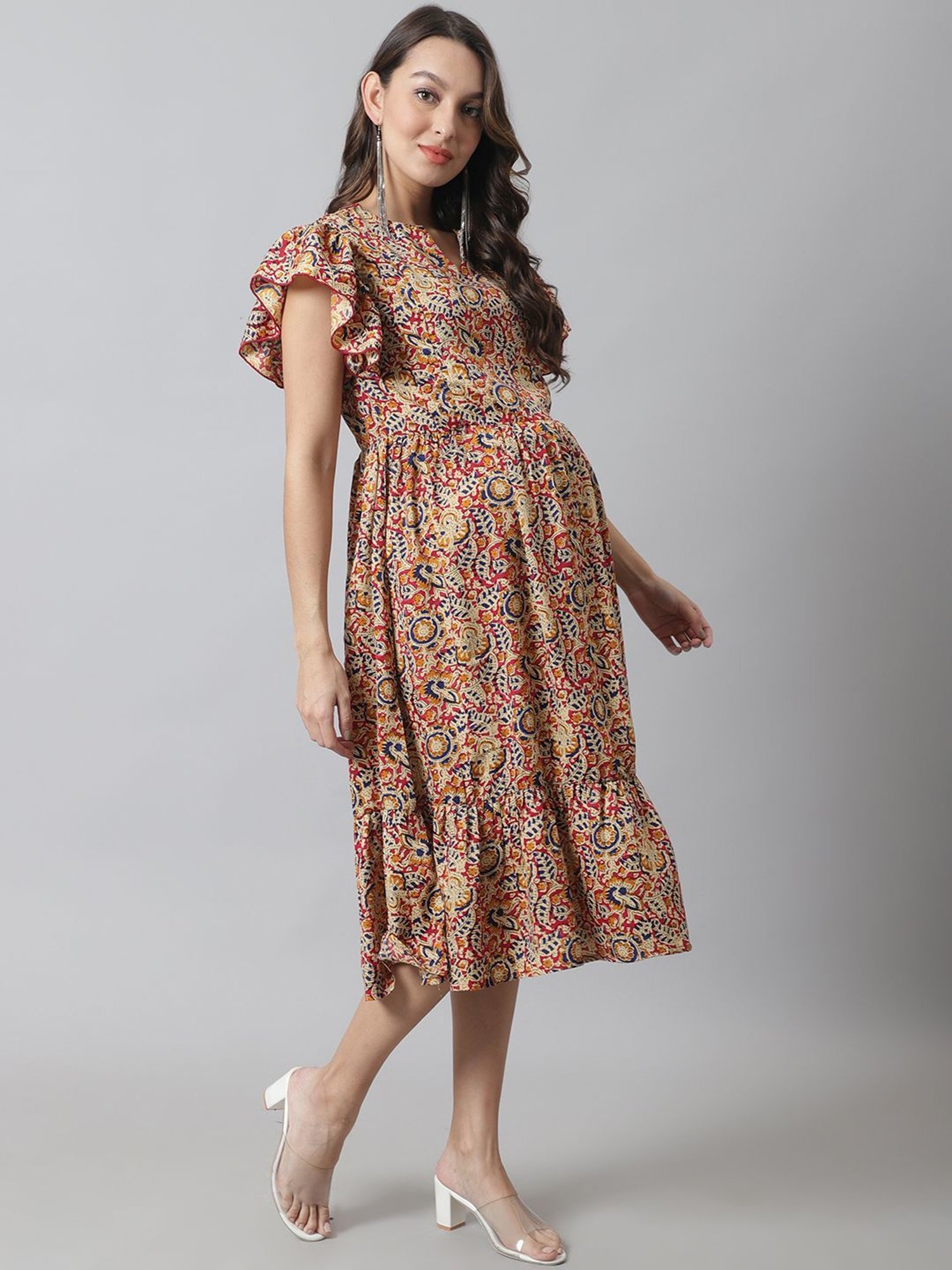 Moms Maternity Beige Printed Dress