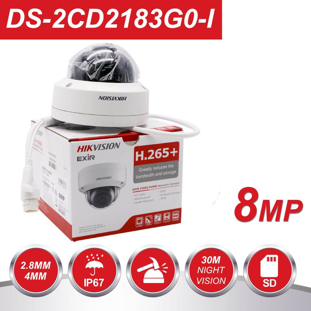 Hikvision 8MP H265+ 4K HD DS-2CD2183G0-I PoE IP Network Dome Security Camera with EXIR 98ft Night Vision, Smart H.265+ WDR, SD Card Slot, ONVIF, IP67 [English Version] (4mm Lens,4-Pack)