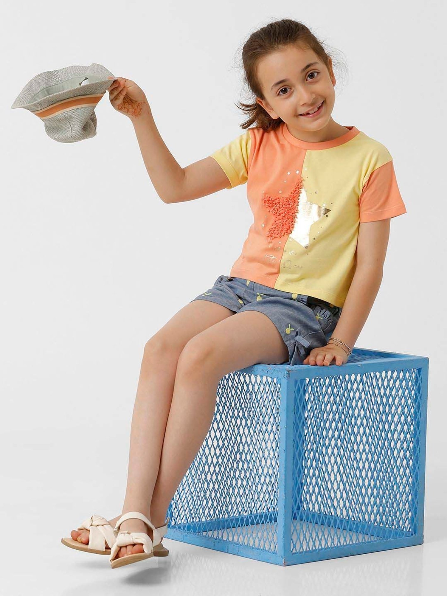 Kate & Oscar Kids Peach & Yellow Cotton Color Block T-Shirt
