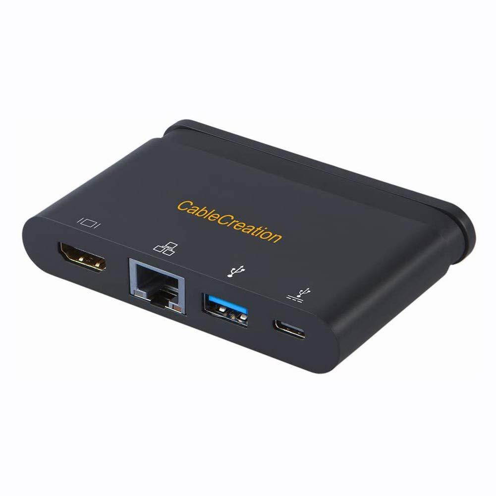 USB C Hub with Hidden Cable, CableCreation USB Type C to HDMI, Ethernet, USB 3.0, USB Type C PD Port, Compatible with MacBook Pro 2018, iPad Pro 2018, MacBook Air 2018, XPS, External Hard Drive