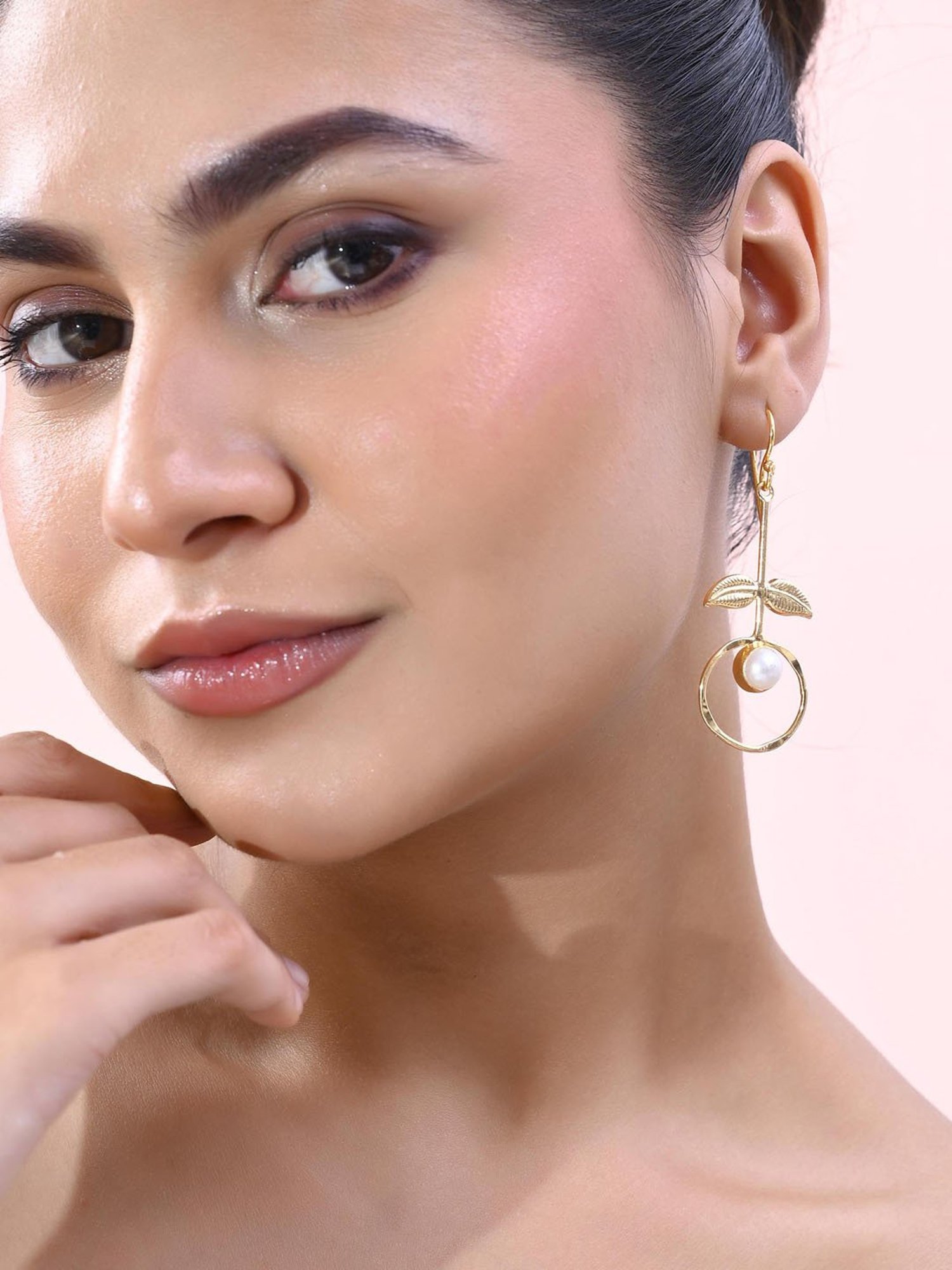 VOJ Gold Plated White Stone Studded Circular Drop Earrings for Women