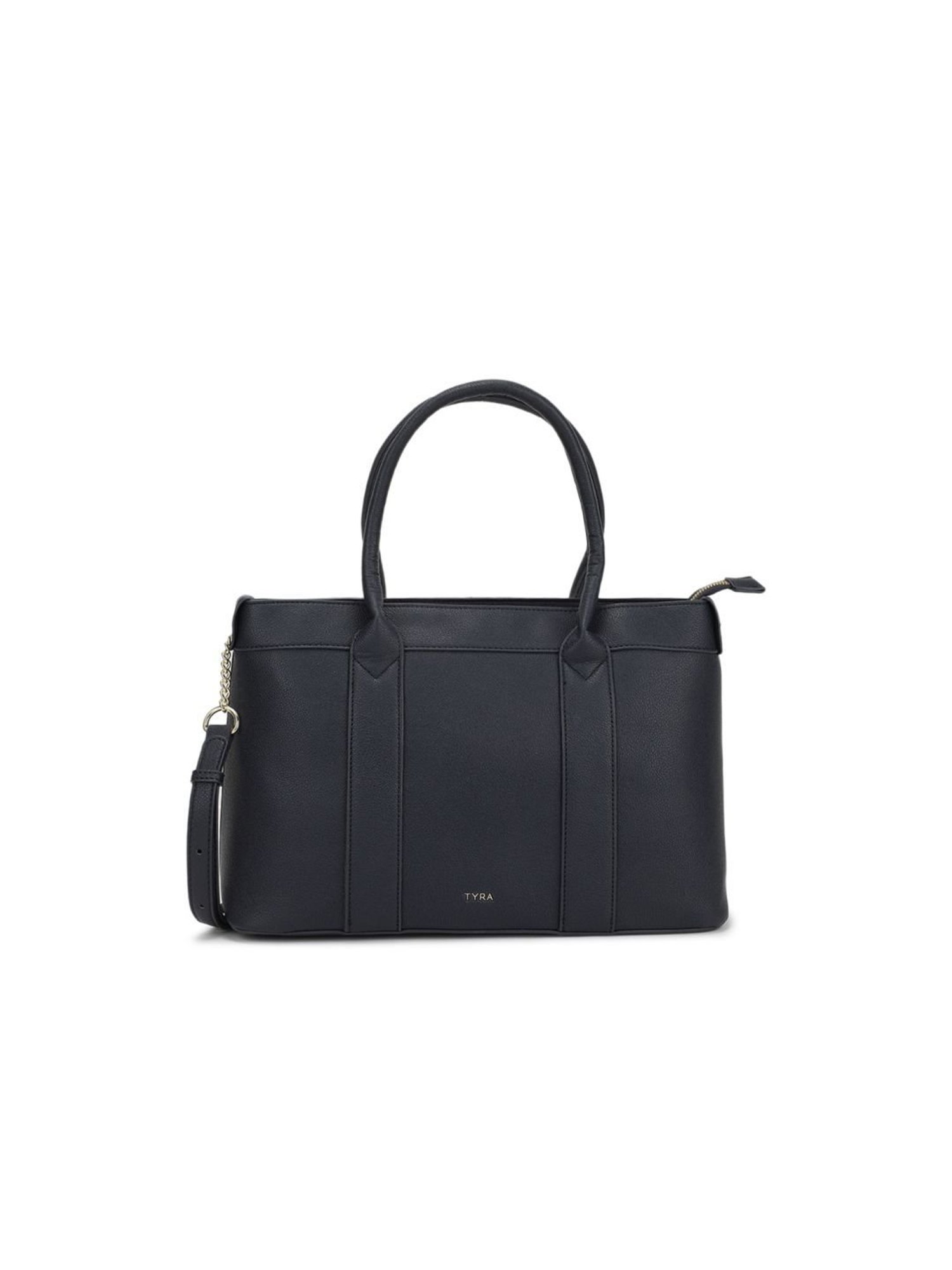 Tyra Lina Navy Solid Faux Leather Tote Handbag