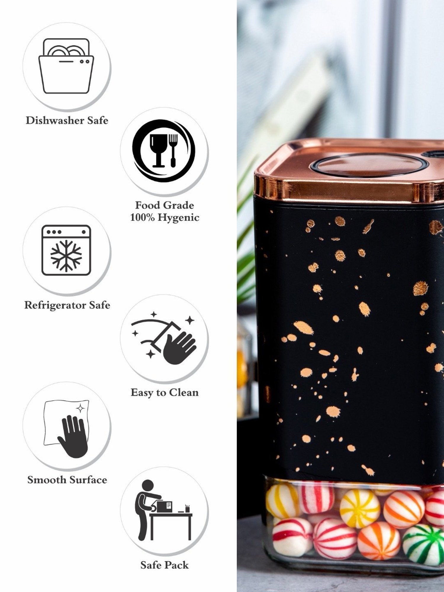 White Gold Black Glass Storage Jar with Lid (0.9L)