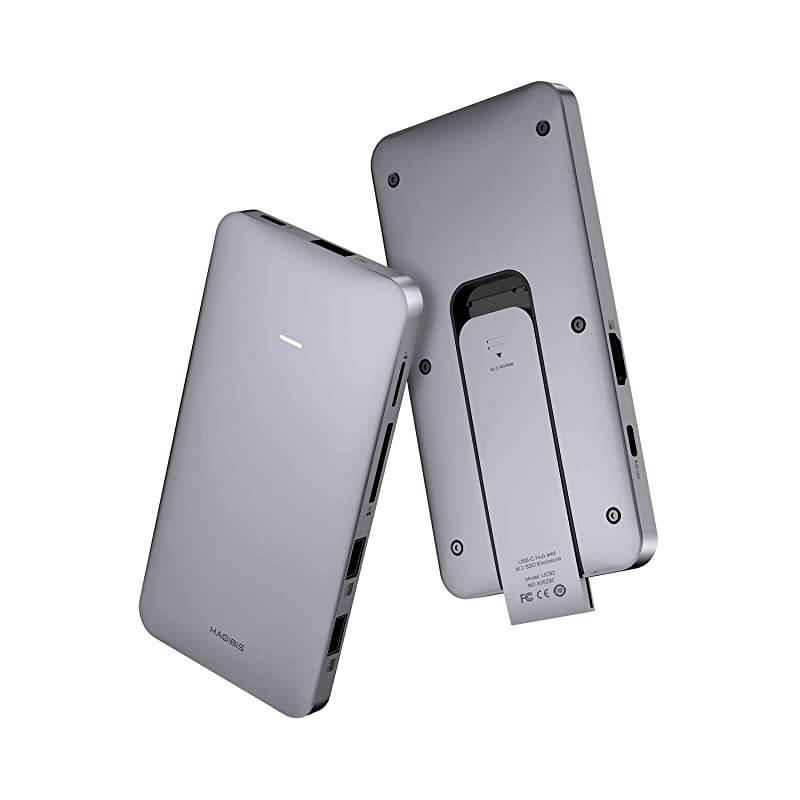 USB-C Hub with M.2 NVMe Hard Drive Enclosure, Type-C Docking Station to SSD, 10Gbps USB 3.1 Gen2, 100W PD, 4K@60Hz HDMI, SD/TF Card Slots, Hard Disk Drive for MacBook Pro, iPad Pro (Grey)