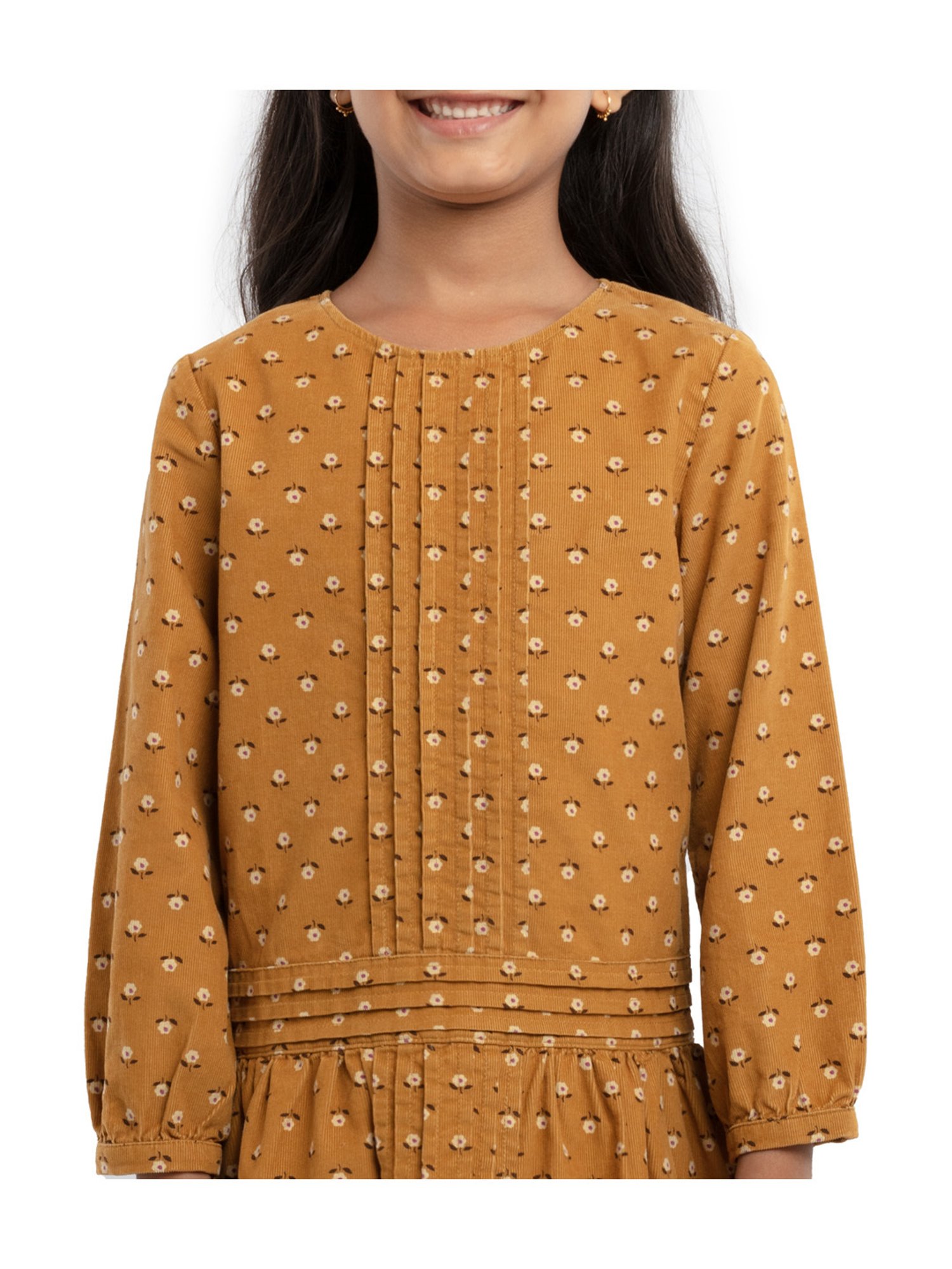 Under Fourteen Only Kids Yellow Floral Print Full Sleeves Dress