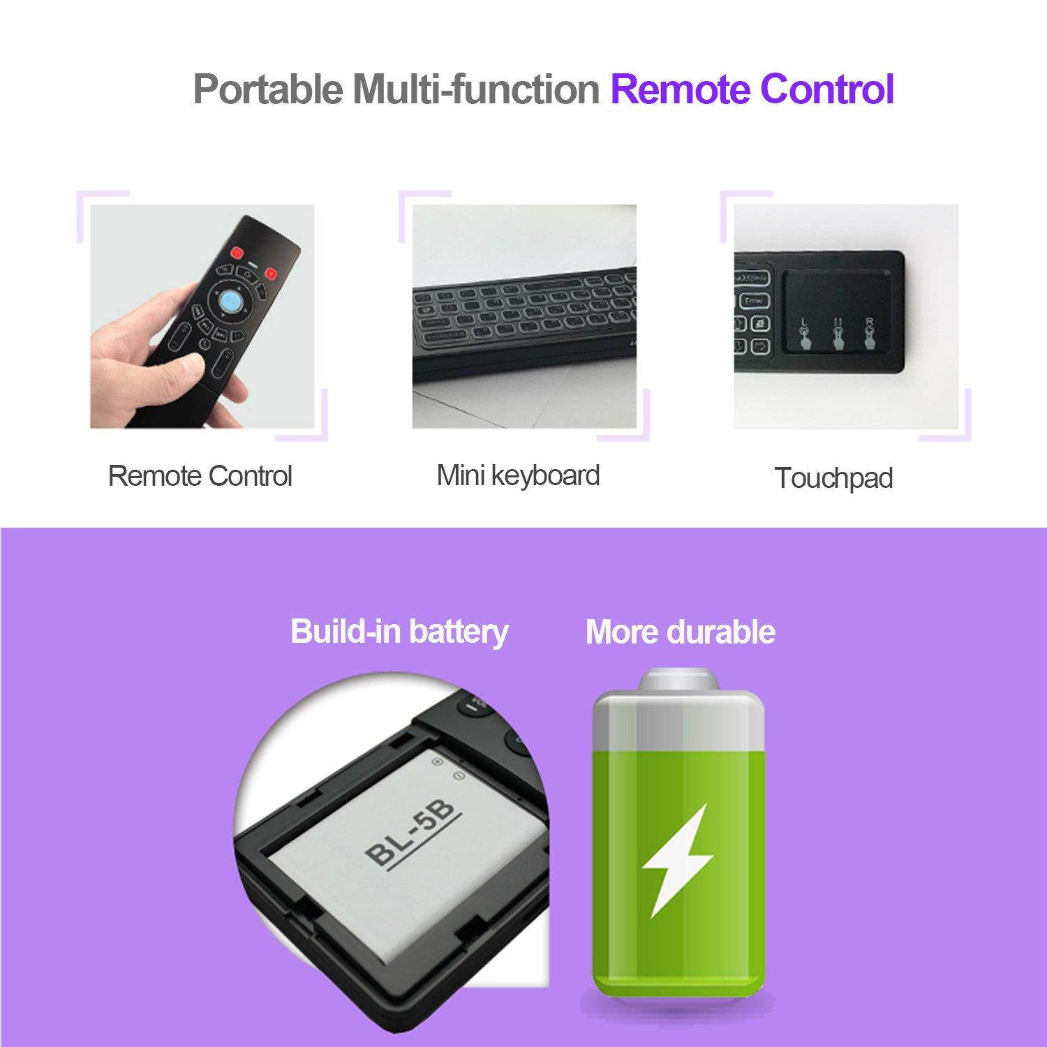Mini Wireless Keyboard/Air Remote Control/Mouse / Touchpad with Colorful Backlit, 2.4GHz Connection, Best for Android TV Box, HTPC, IPTV, PC, Raspberry pi 3,Pad and More Devices.