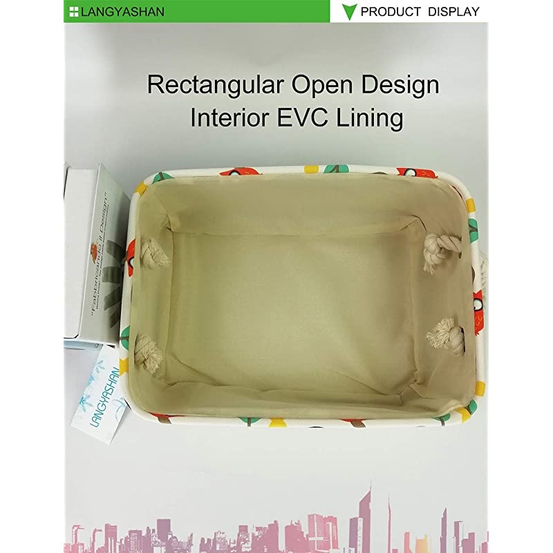 Rectangular Storage Bin Collapse Canvas Fabric Cartoon Storage Basket with Handles for Organizing Home Kitchen Boys and Girls Toys Office Closet Shelf Baskets (Owl)