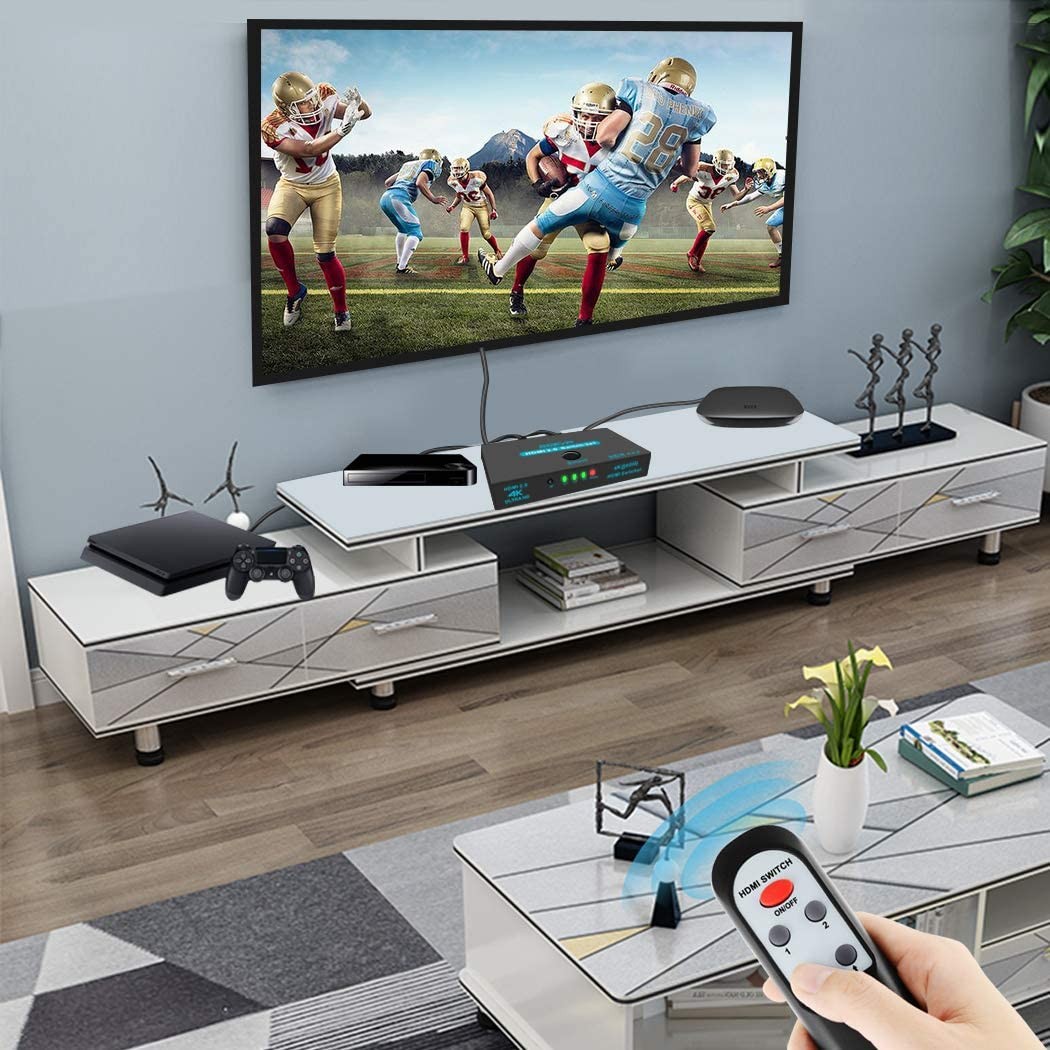 HDMI Switches, 3 Port HDMI Switcher 3 in 1 Out Metal HDMI Switcher Selector 3x1 with IR Remote Control HDMI Selector Box HDMI 1.4 HDCP 1.4 Support 4K /30Hz Ultra HD 3D 2160P 1080P