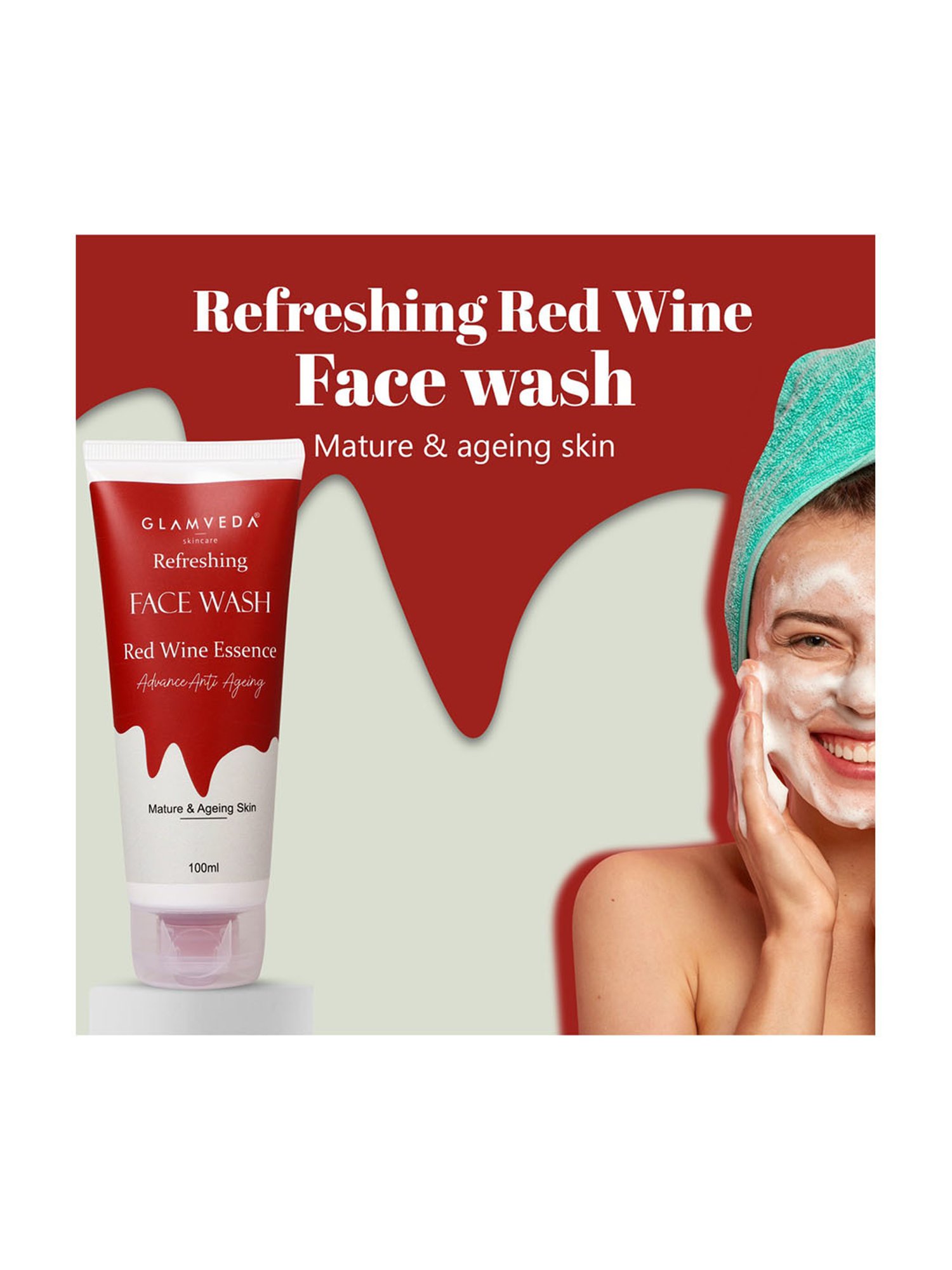 Glamveda Refreshing Red Wine Essence Advanced Anti Ageing Face Wash - 100 ml