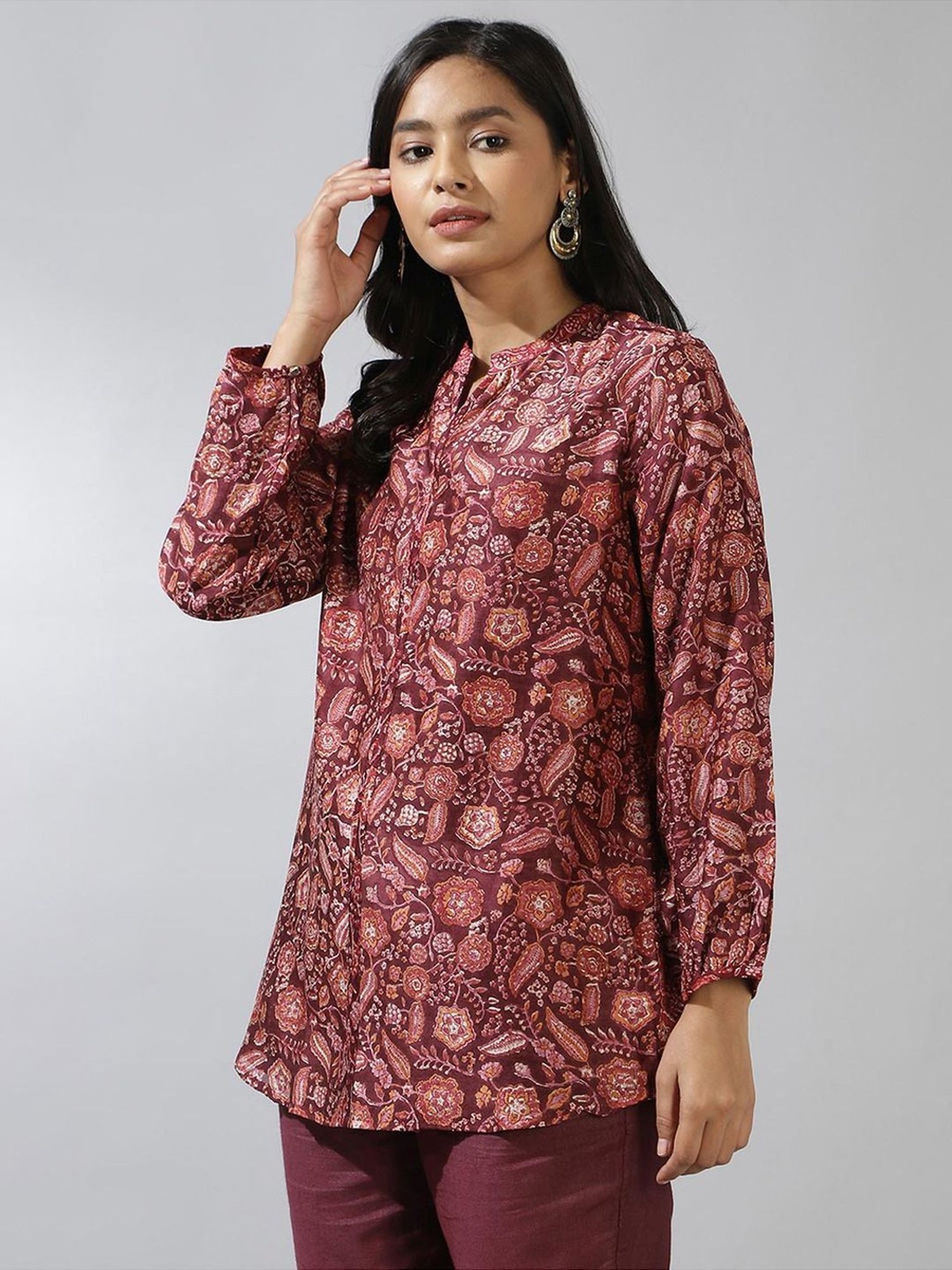 Fabindia Maroon Printed Tunic