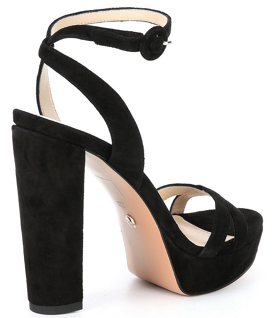 Pelle Moda Perth Suede Ankle Strap Block Heel Dress Sandals