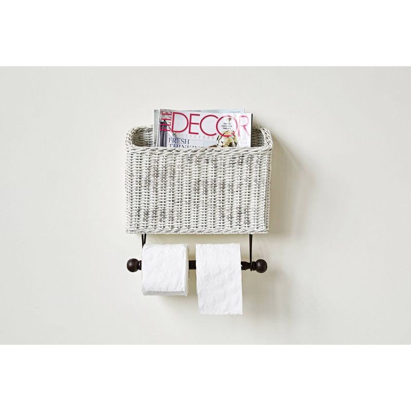 Wicker Wall Magazine & Toilet Paper Holder - White - 3R Studios
