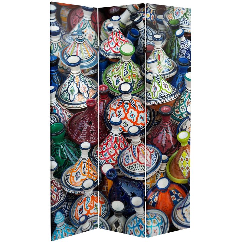 6" Double Sided Ceramic Bazaar Canvas Room Divider Blue/Red - Oriental Furniture