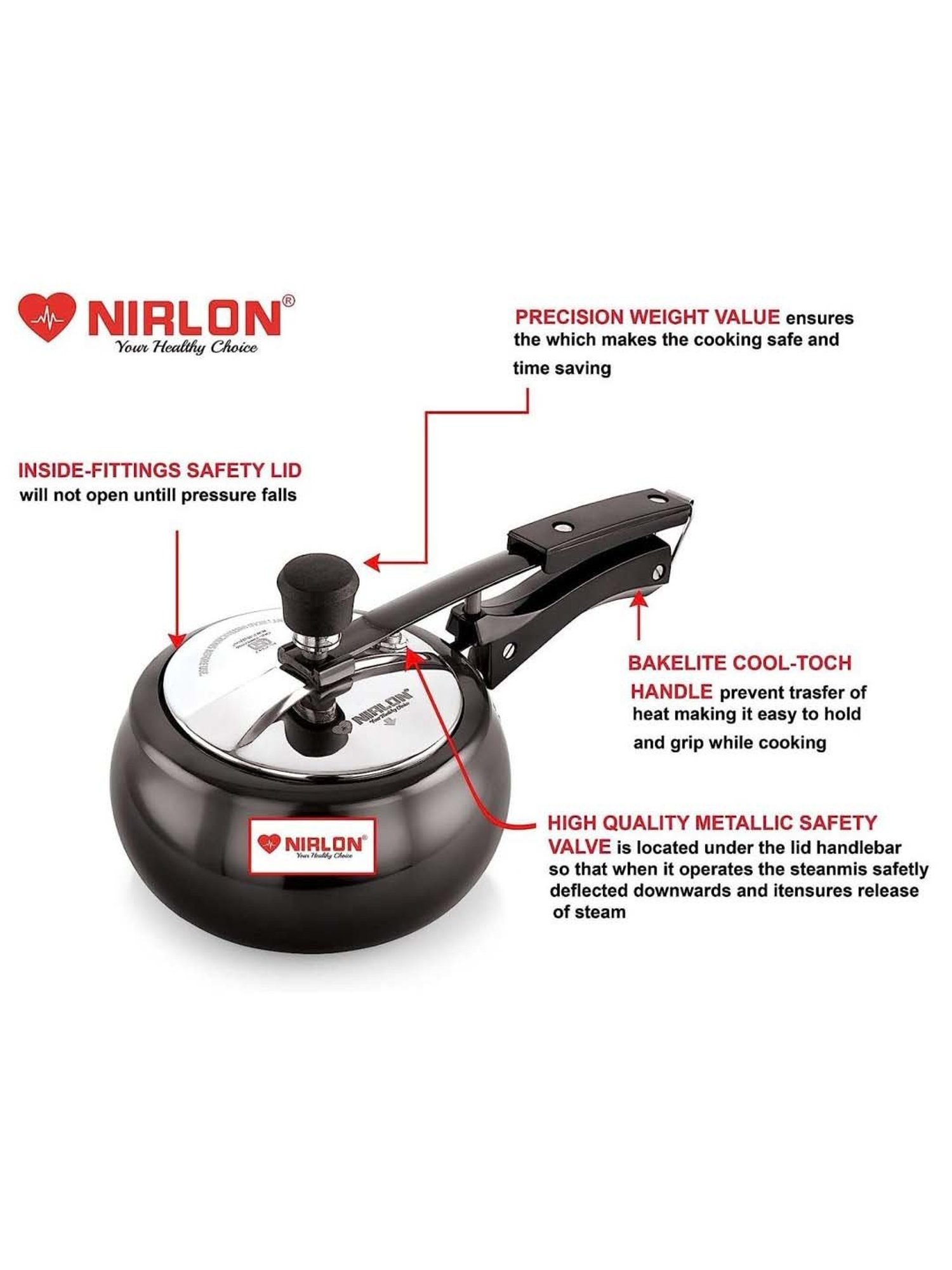 Nirlon Black Hard Anodised Induction Inner Lid Pressure Cooker (2 L)
