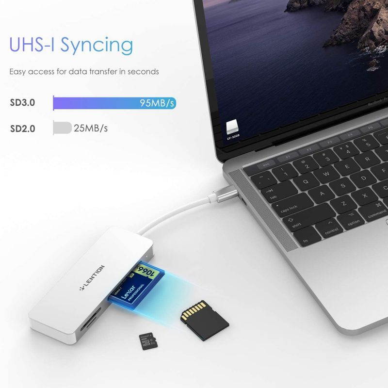 LENTION USB C to CF/SD/Micro SD Card Reader, SD 3.0 Card Adapter Compatible 2020-2016 MacBook Pro 13/15/16, New Mac Air/iPad Pro/Surface, Samsung S20/S10/S9/S8/Plus/Note, More (CB-C12, Silver)