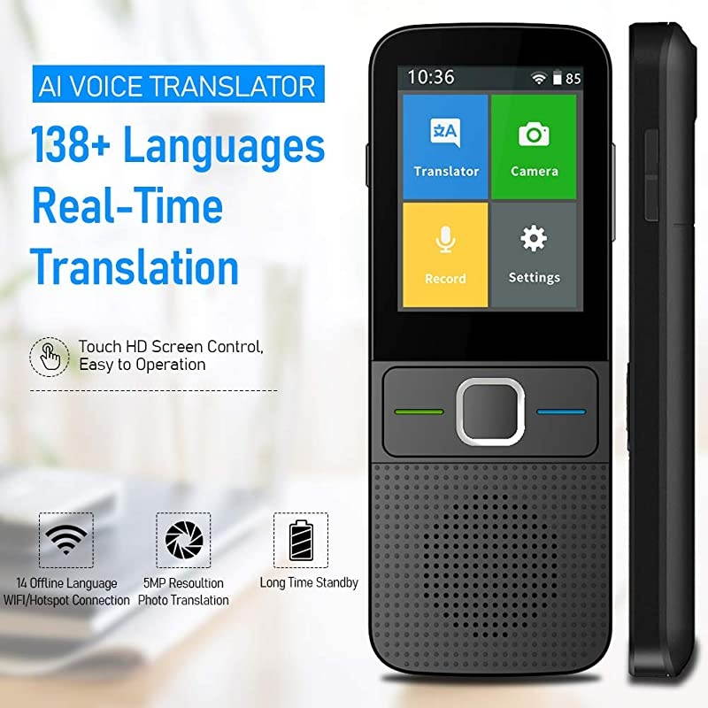 Translator Device Support All 138+ s Two Way WiFi/Hotspot/Offline Portable Voice Translator Device 2.4inch Touch Screen Camera Translation - Black