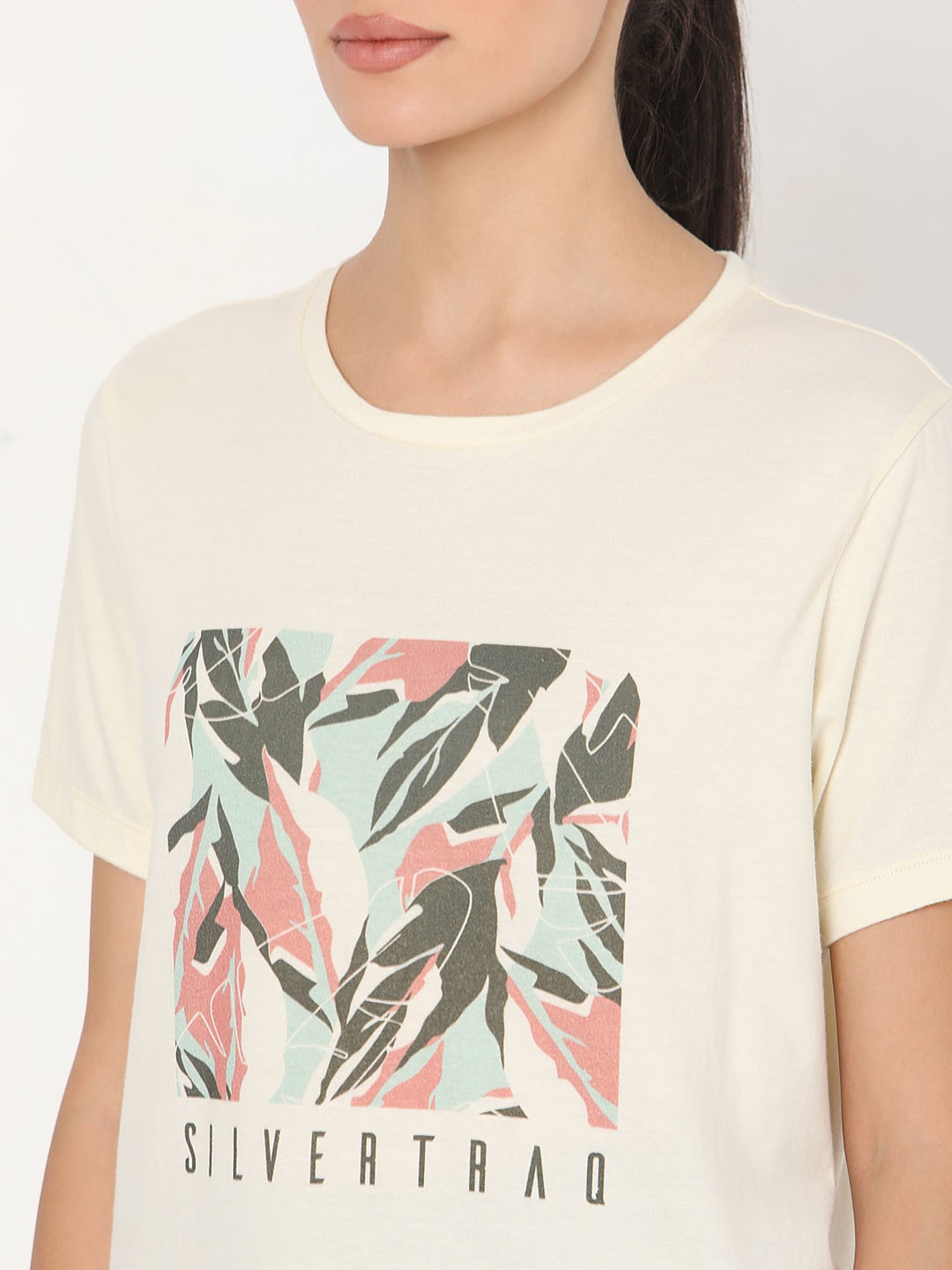 SILVERTRAQ Beige Cotton Printed T-Shirt