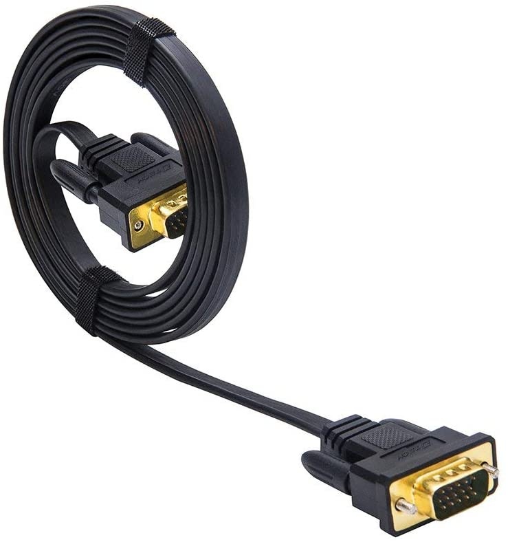 DTECH 6ft Thin Computer Monitor VGA Cable Standard 15 Pin Connector Male to Male SVGA Cord Flat Wire for Desktop (6 Feet Black)