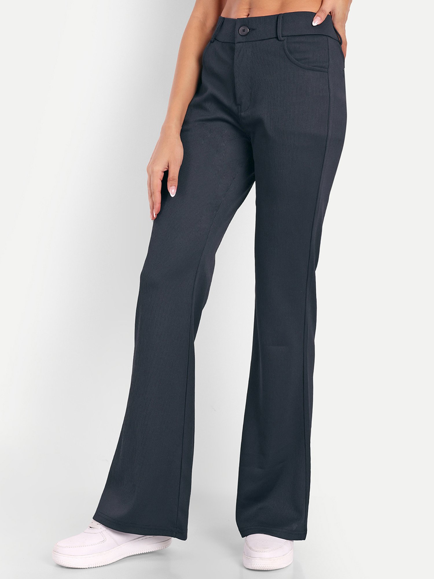 Broadstar Black Flared Fit High Rise Corduroy Trousers