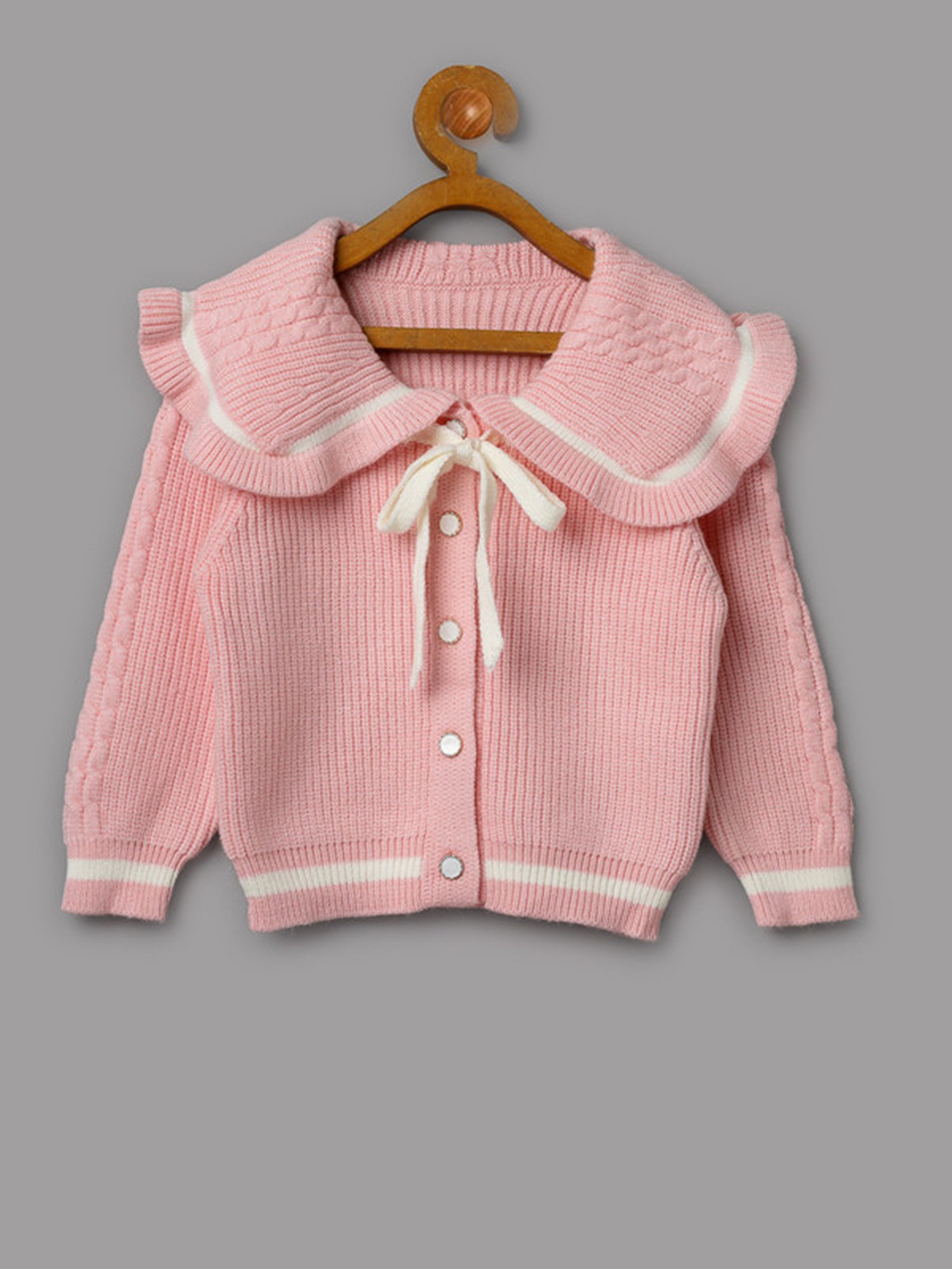 NEUDIS Girls Pink Self Design Full Sleeves Sweatshirt with Joggers