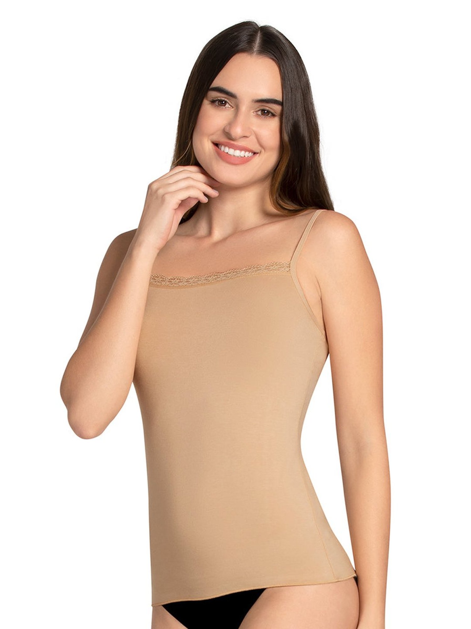 Amante Beige & Black Full Coverage Camisoles - Pack Of 2