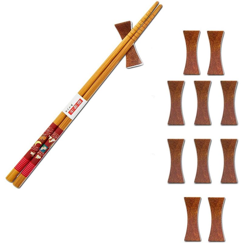 Okuna Outpost 10 Pcs Wooden Chopstick Rest Holder for Dinnerware Utensil Set, Brown, 1.6 x 0.6