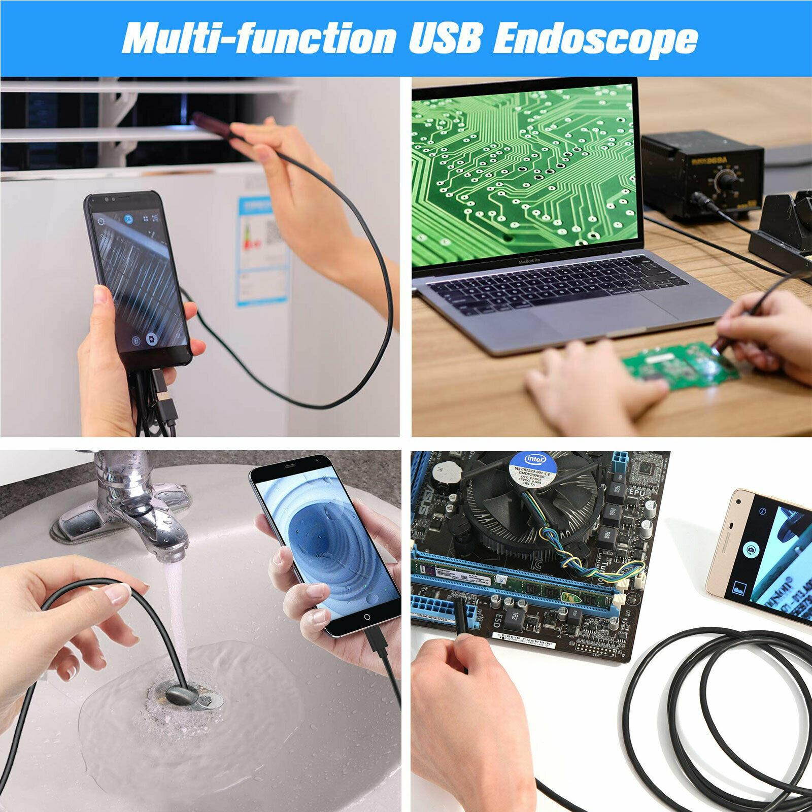 1m/2m 3in1 USB 6 LED Endoscope HD Cams Inspection Camera For iPhone Android iOS