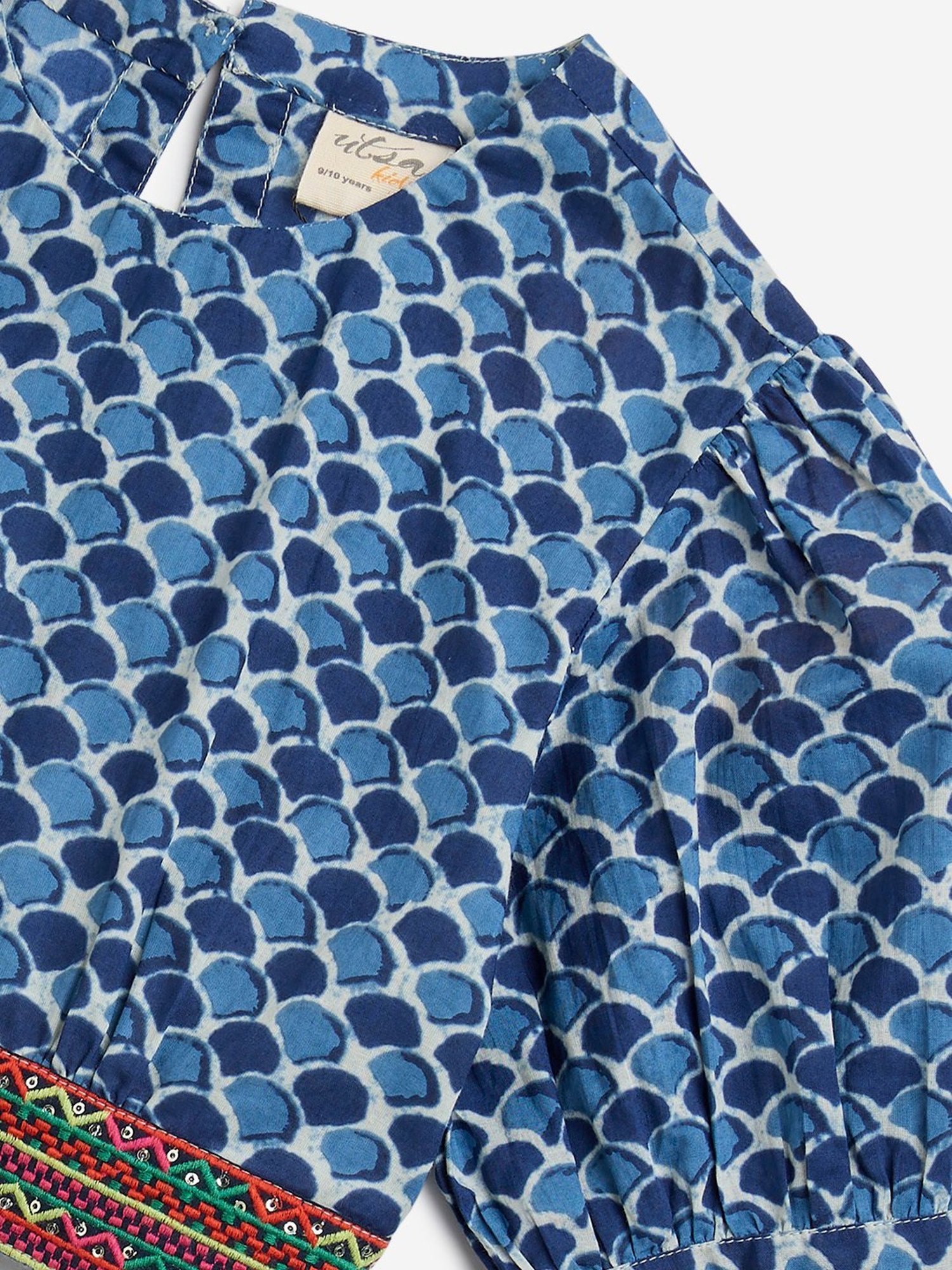 Utsa Kids by Westside Indigo Embellished and Knot-Detail Cotton Blouse