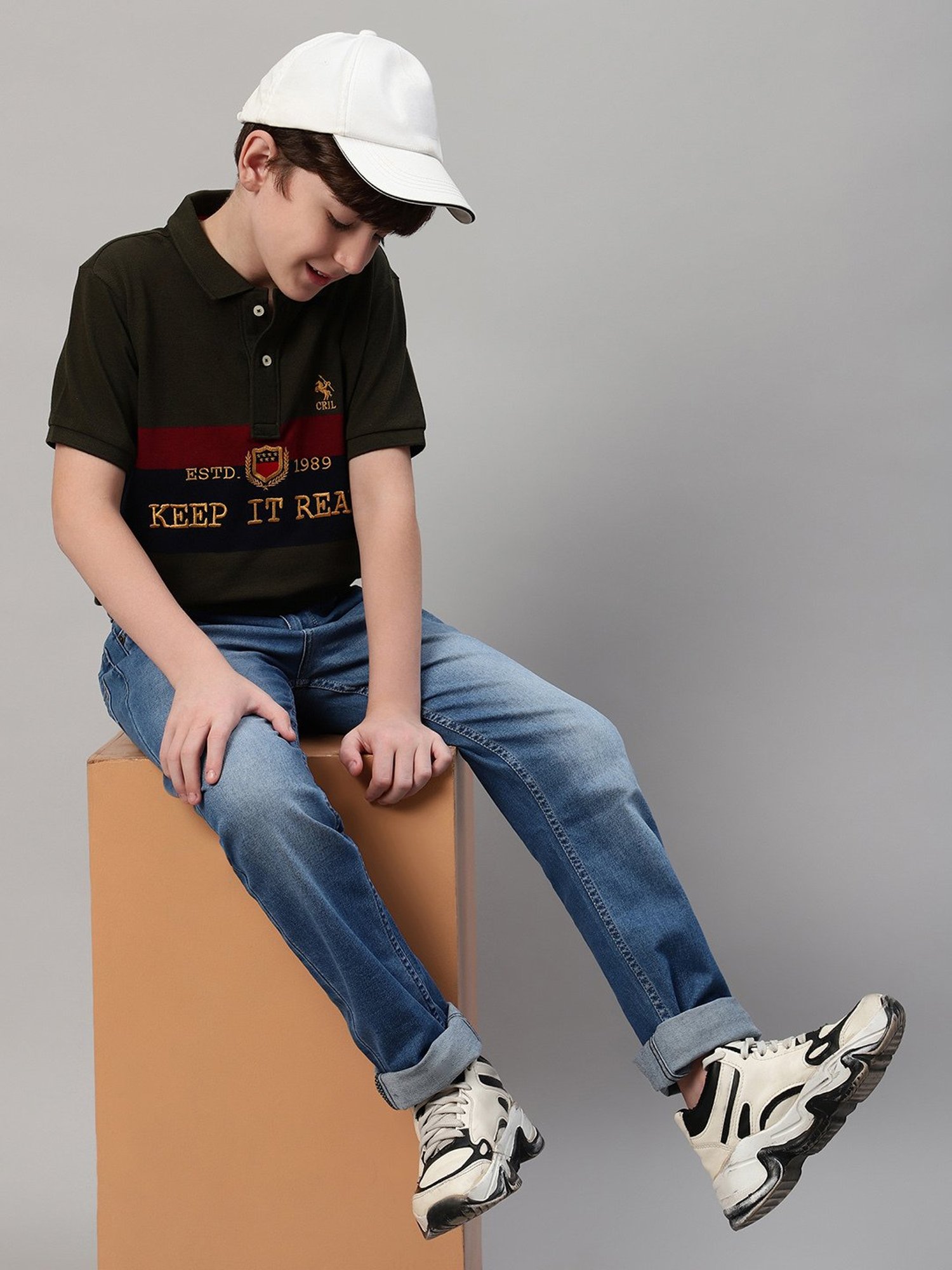 Cantabil Boys Olive Embroidered Polo T-Shirt