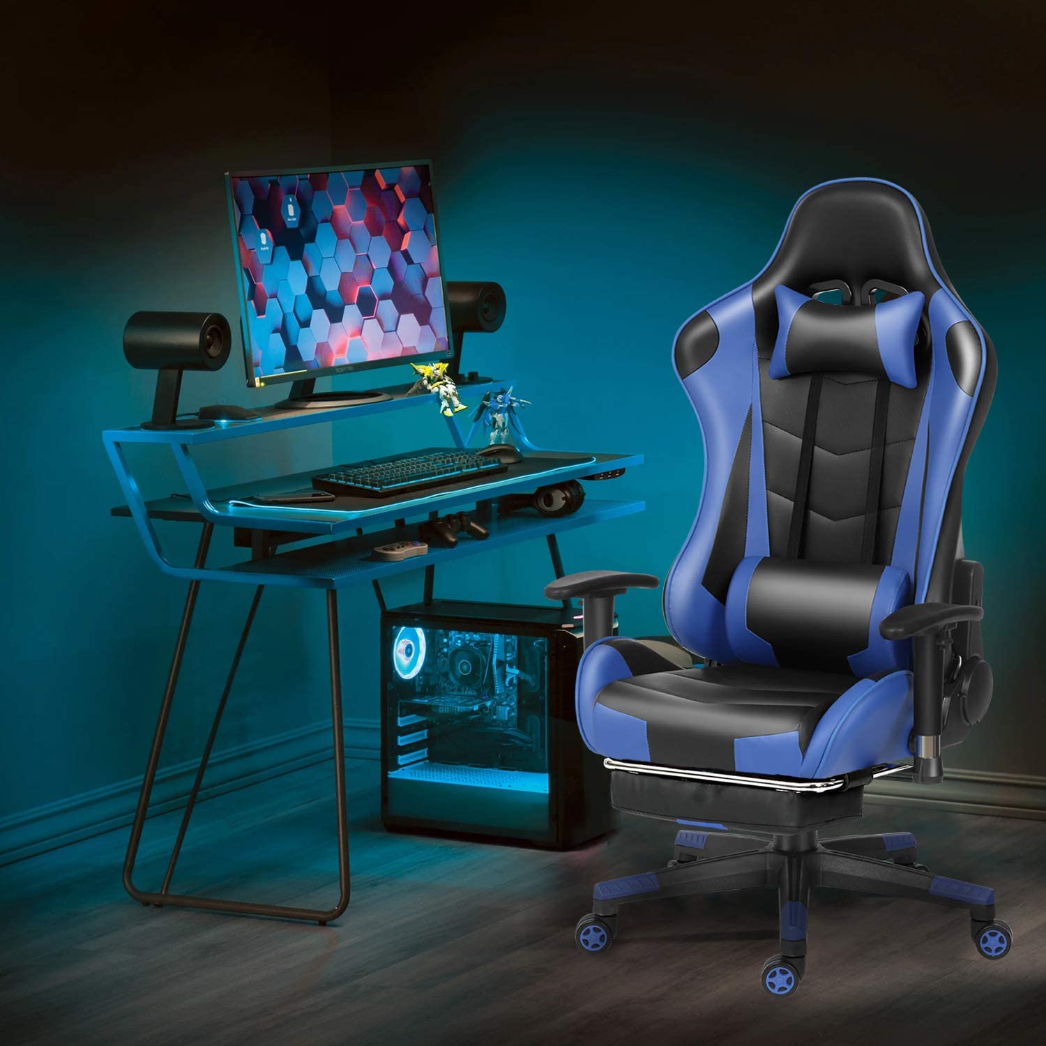 Ergonomic Gaming Chair Racing Computer Chair PU Leather Chair Adjusted Reclining Office Desk Chair with Headrest and Lumbar Support