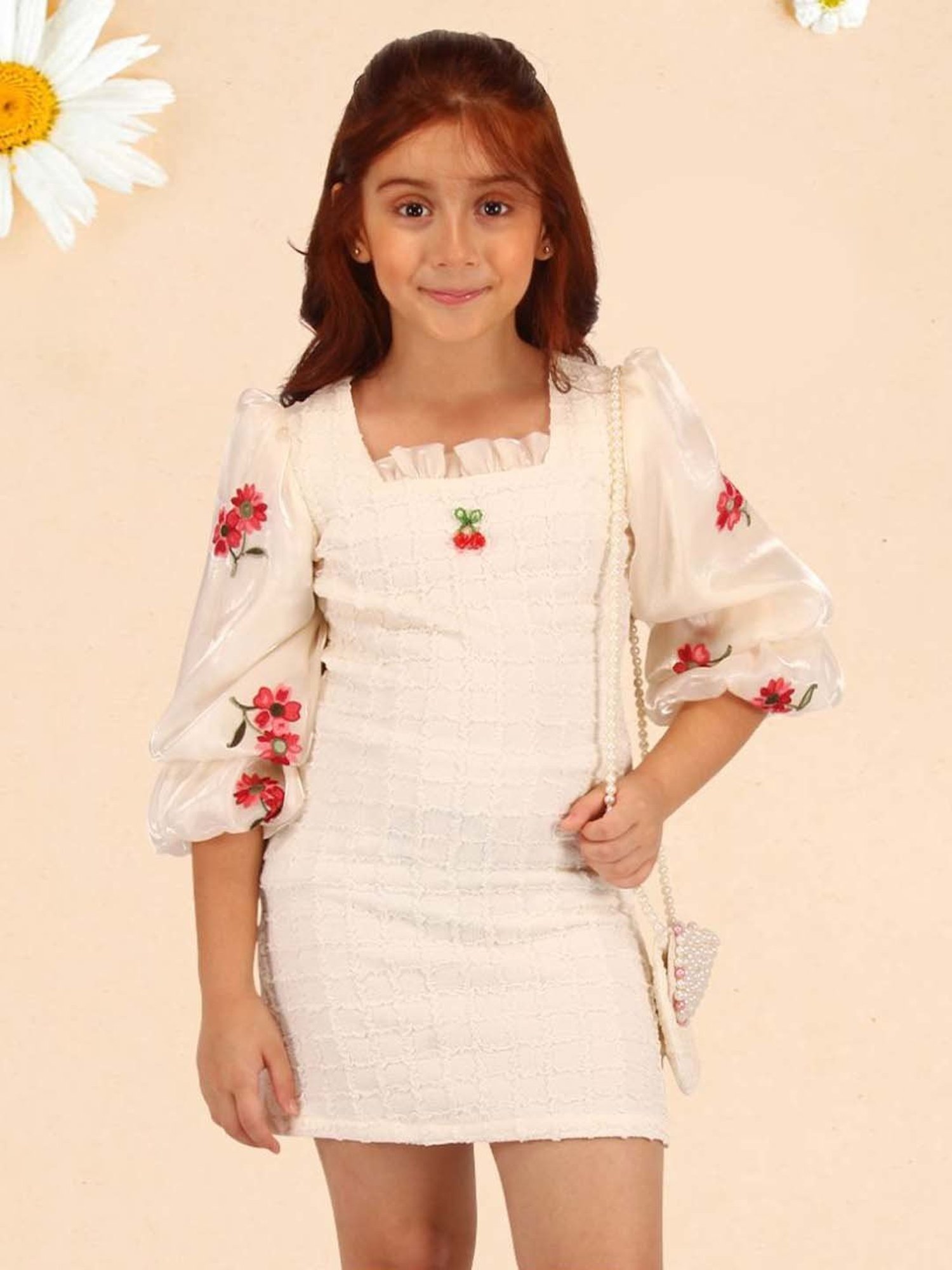 Cutecumber Kids Cream Polyester Dress