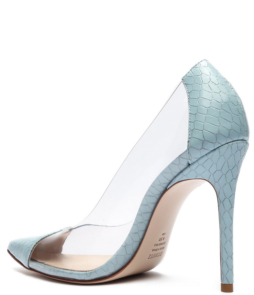 Schutz Cendi Snake Embossed Leather Clear Vinyl Pointed Toe Pumps