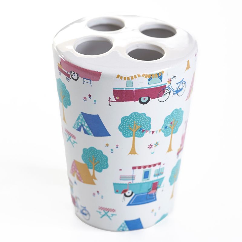 Lakeside Glamper Ceramic 4-Slot Toothbrush Holder for Bathroom Countertops