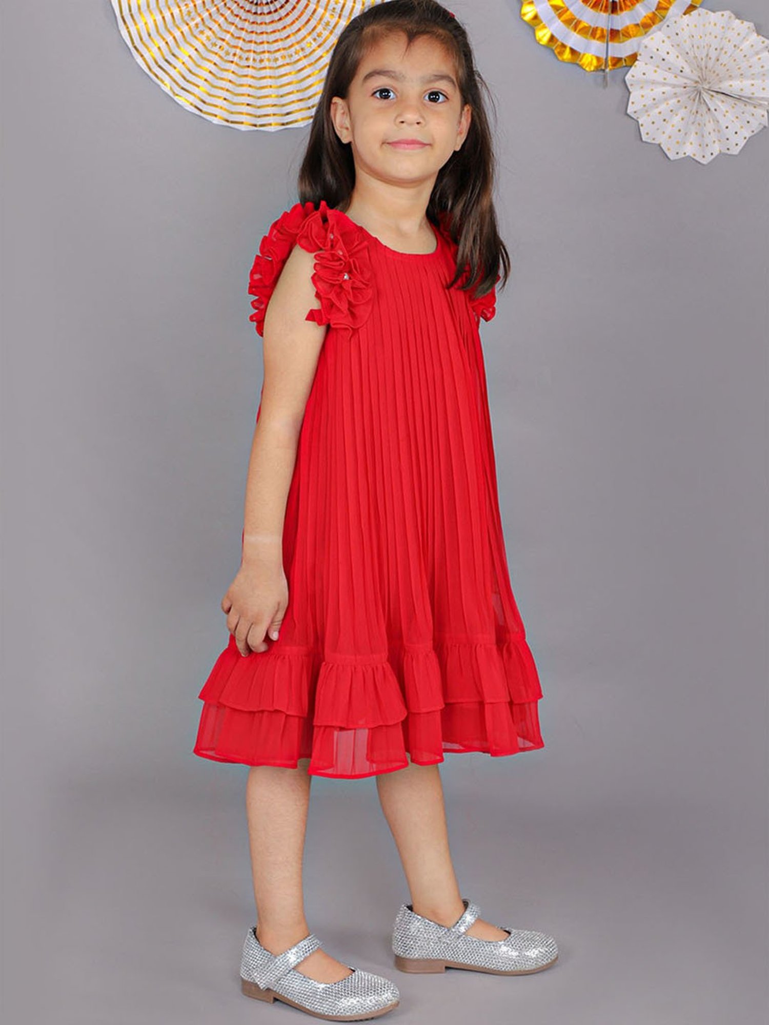 Lil Drama Kids Red Solid Dress