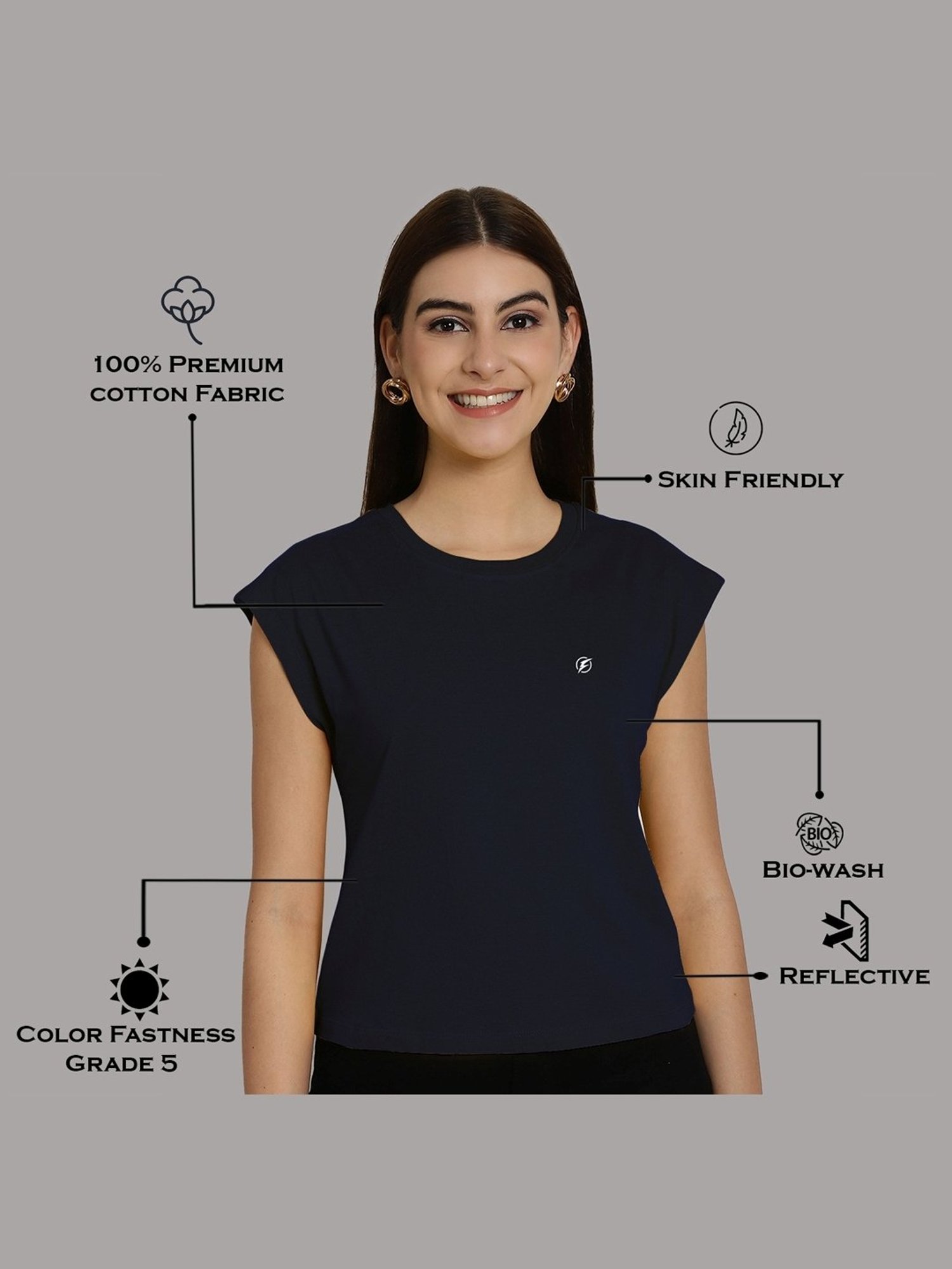 Friskers Navy & Grey Slim Fit Sports T-Shirts - Pack Of 2