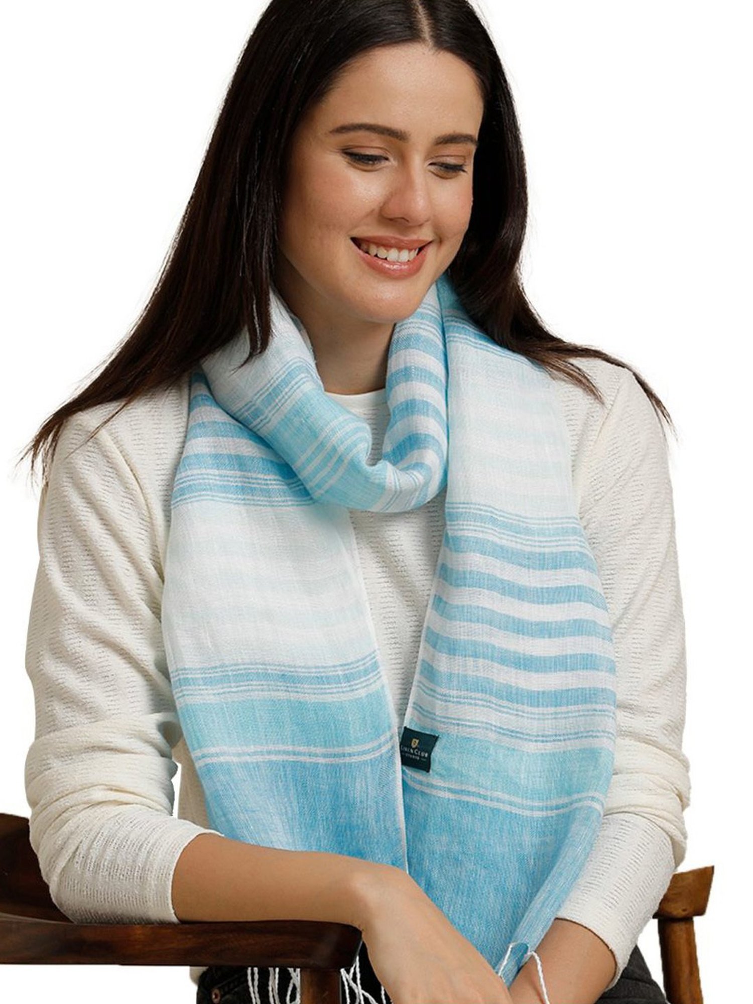 Linen Club Blue Striped Pure Linen Stole