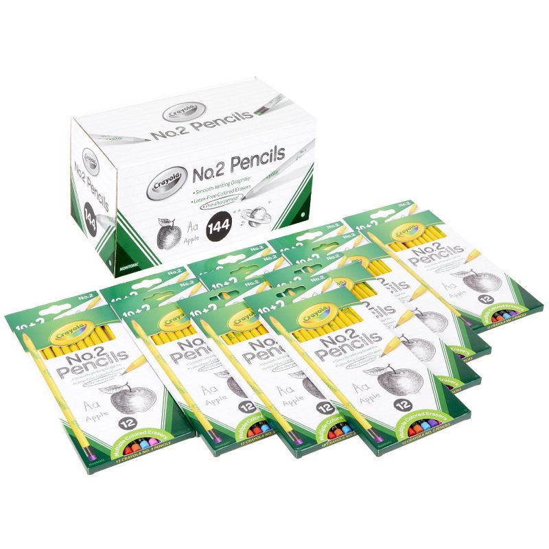 Crayola No 2 Pencils with Assorted Colored Erasers, pk of 144