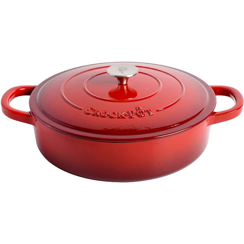 Crock-Pot 5 Quart Capacity Round Enamel Cast Iron Covered Dutch Oven Kitchen Cookware with Matching Self Basting Lid, Scarlet Red