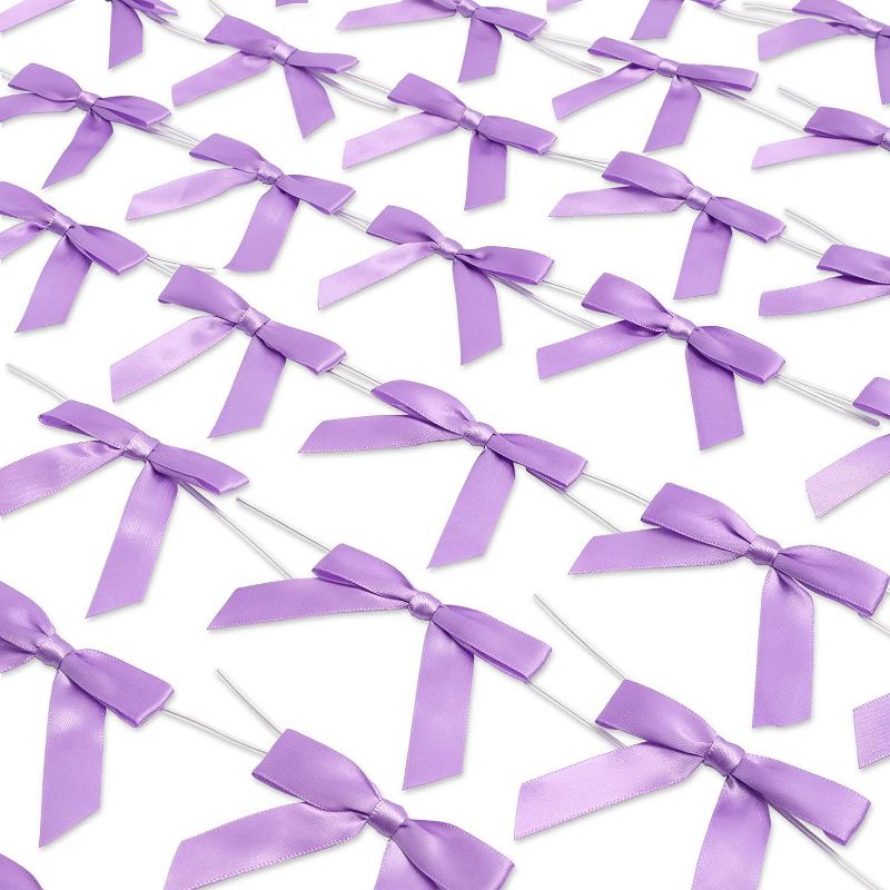 Bright Creations 100-Pack 3" Light Purple Satin Bow Twist Ties with Clear Twist Ties for Treat Bags & Gift Bags