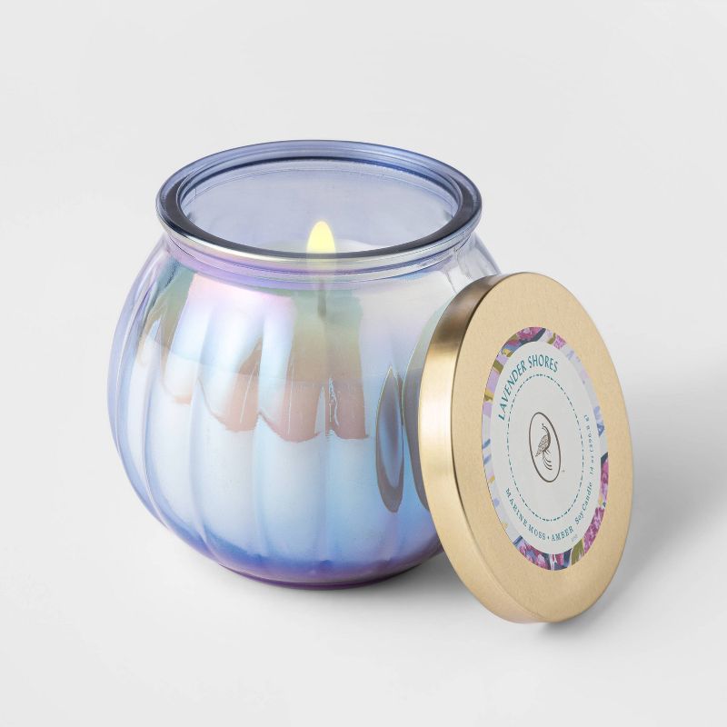 14oz Lidded Blue Depression Glass Jar Lavender Shores Candle - Opalhouse™