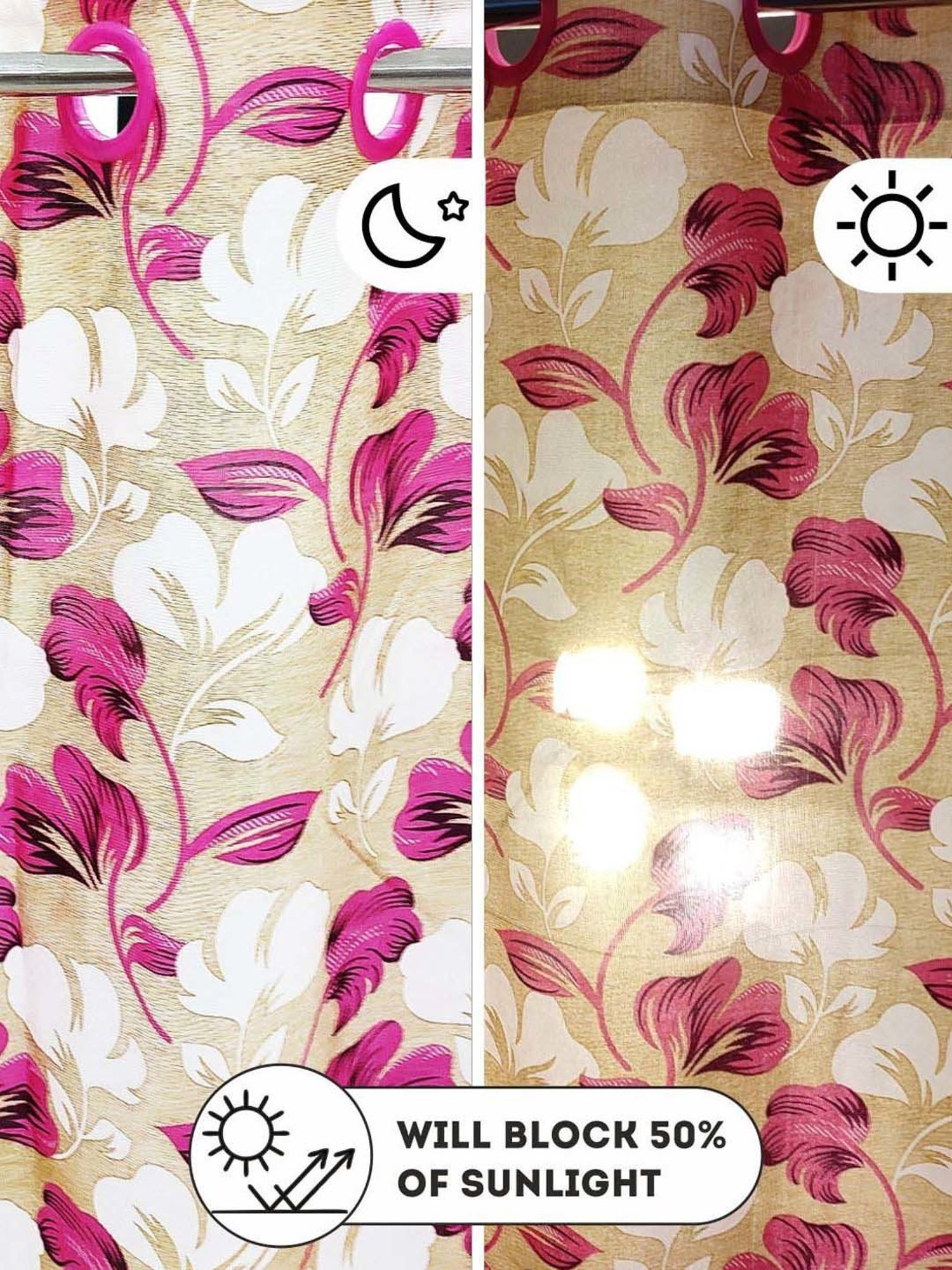 Bianca SANTORO Beige & Pink Faux Silk 7 Ft. Door Curtain - Set of 2
