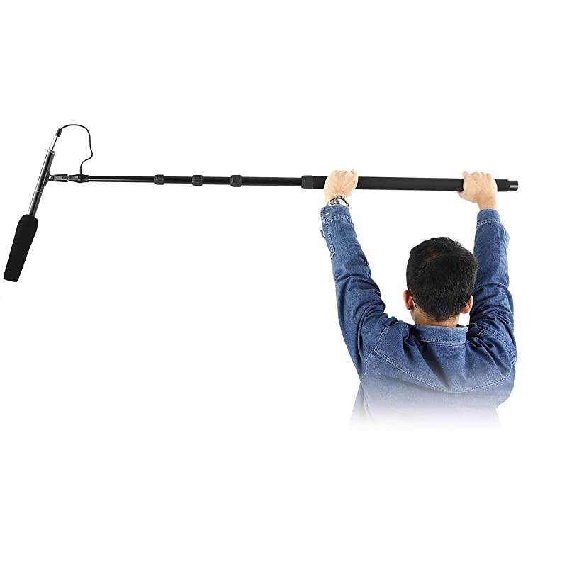 NW-088 Handheld Microphone Boom Arm with Built-in XLR Cable, 5-Section Extendable Aluminum Mic Arm with Foam Grips and Twist Locks for Zoom Microphones, 2.7ft - 10.9 ft Adjustable Length