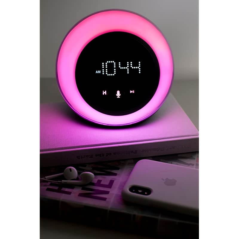 iBT297 AppEnhanced Bluetooth Color Changing Dual Alarm Clock Radio with USB Charging Voice Control and Customizable Smart Button