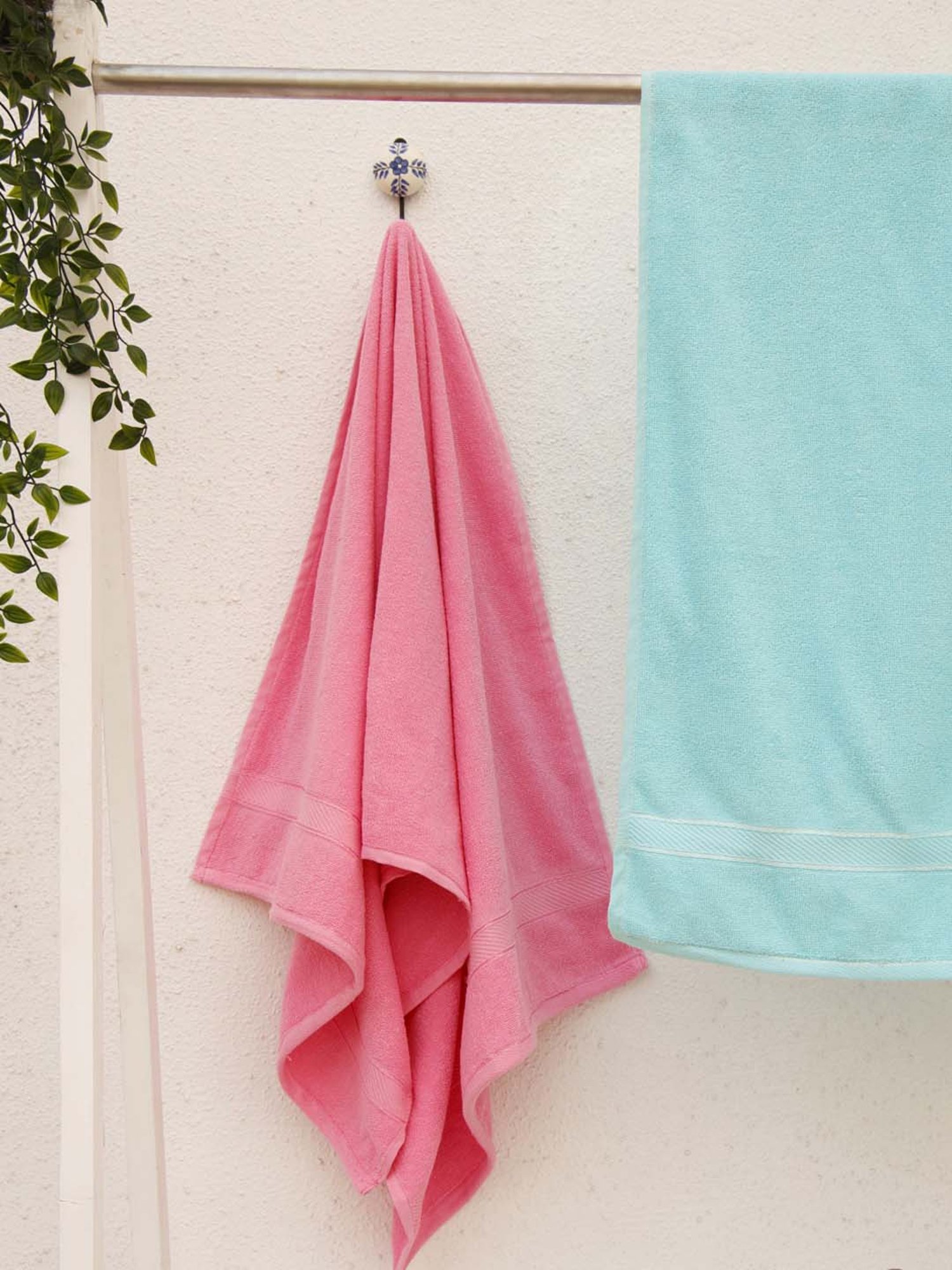 Ariana Aqua Blue & Pink Cotton 400 GSM Etereo Large Couple Bath Towel - Set of 2