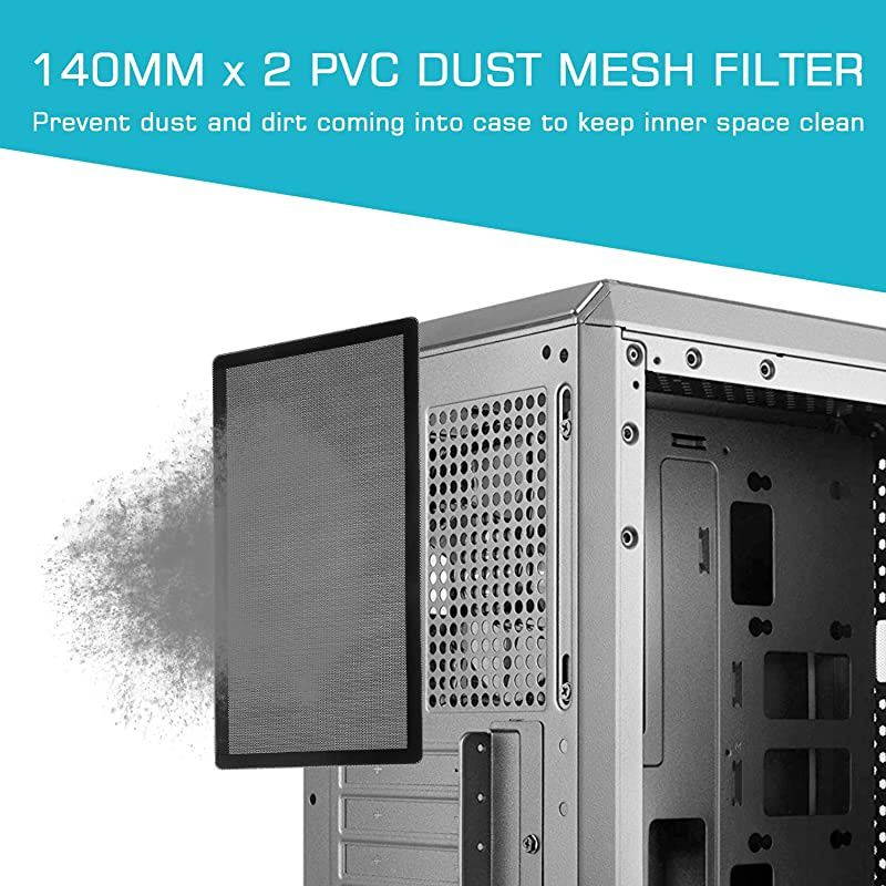 140mm x 2 PC Fan Dust Mesh Filter PVC Computer PC Case Dust Proof Filter Cover Magnetic Black 2Pack