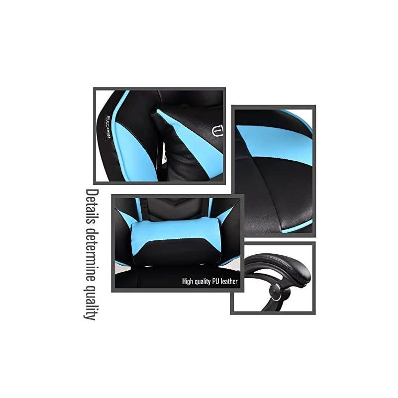 Gaming Chair Racing Office - Reclining PU Leather High Back Ergonomic Adjustable Swivel Executive Computer Desk Large Size Footrest,Lumbar Cushion,Adjustable arms Cushion