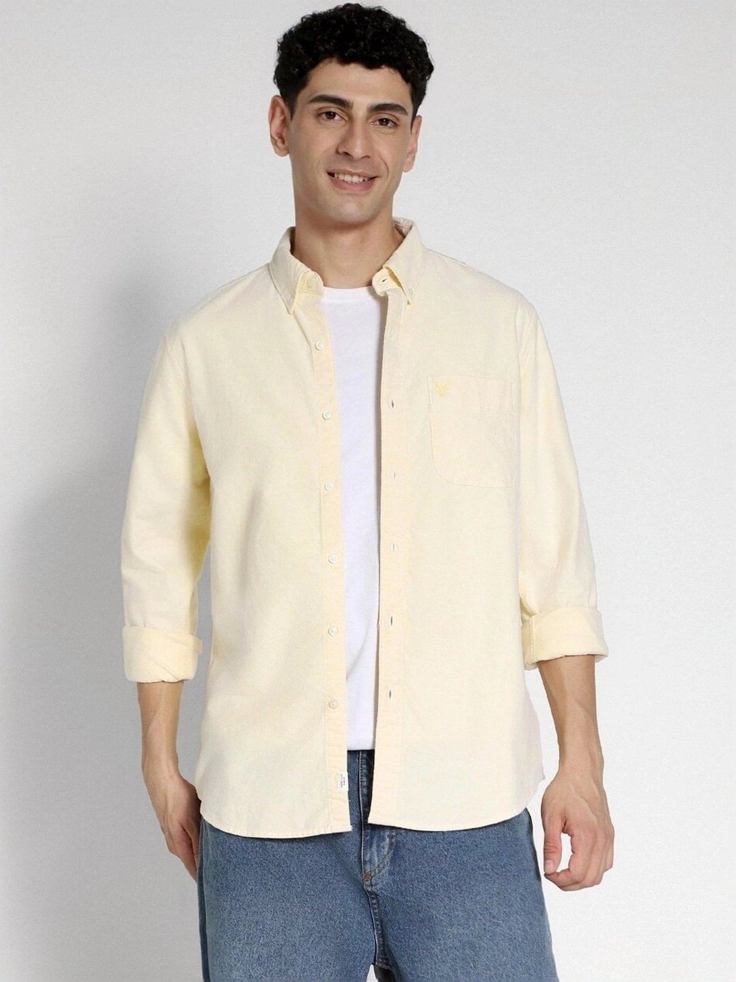 American Eagle Yellow Cotton Slim Fit Shirt