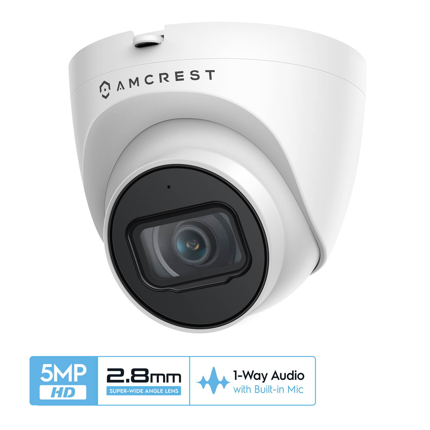 Amcrest UltraHD Outdoor Security IP Turret PoE Camera, 5-Megapixel, 98ft NightVision, 2.8mm Lens, IP67 Weatherproof, MicroSD Recording (256GB), White (IP5M-T1179EW-28MM)