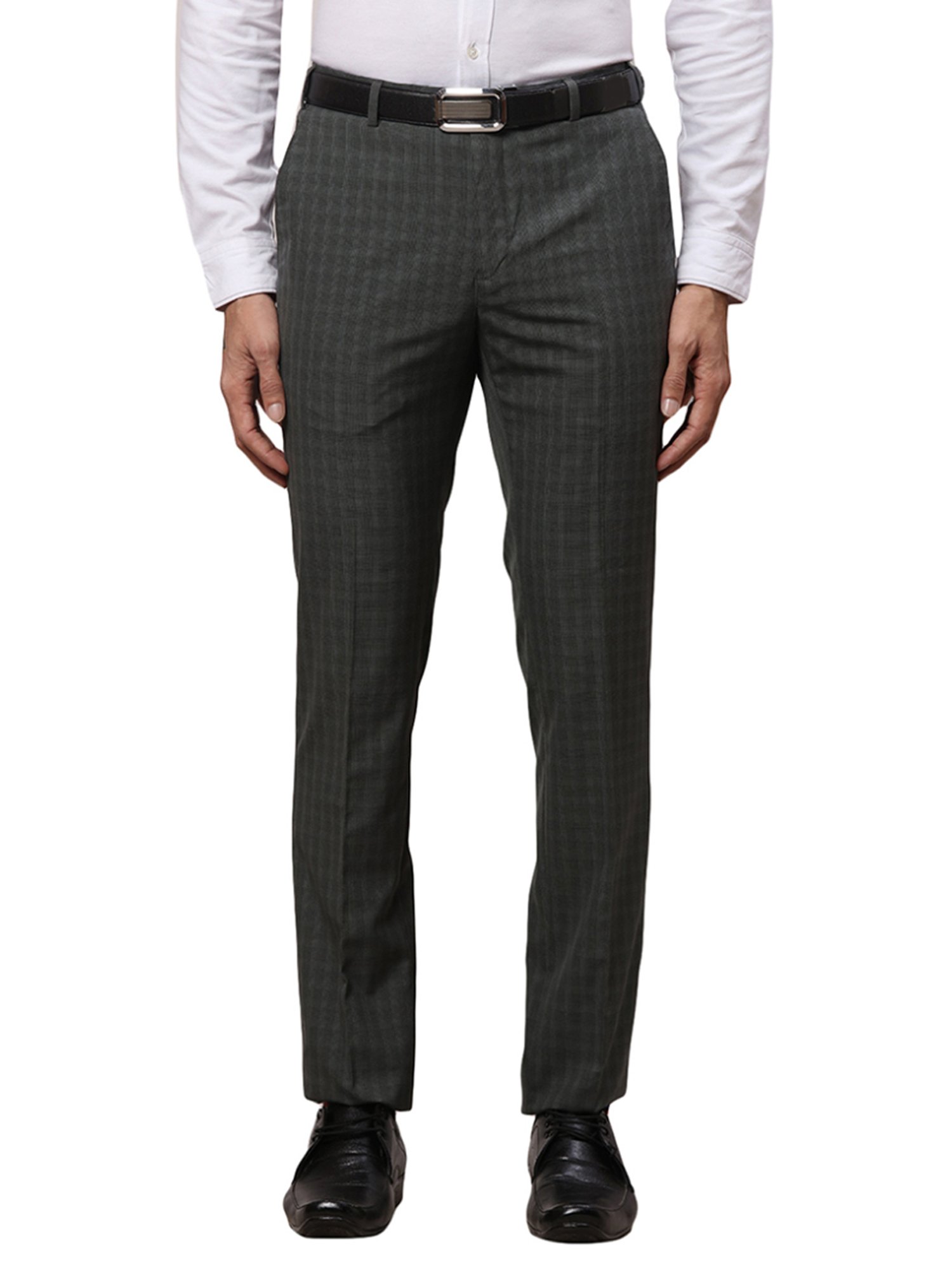 Raymond Grey Slim Fit Checks Trousers
