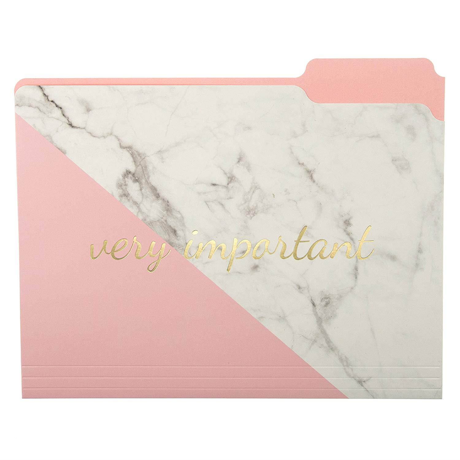 Graphique Blush Marble File Folder Set &ndash; File Set Includes 9 Folders and 3 Unique"Important" Designs, Embellished w/Gold Foil on Durable Triple-Scored Coated Cardstock, 11.75" x 9.5"